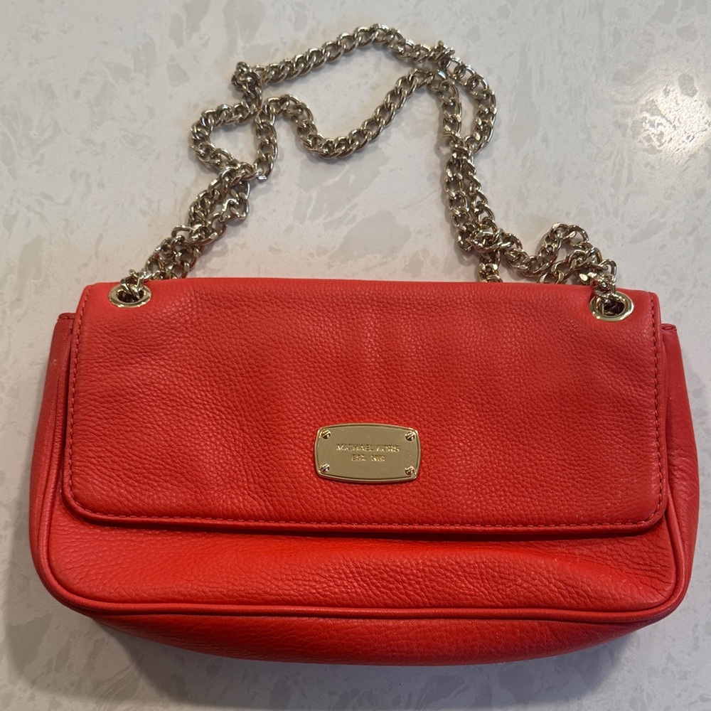 Michael Kors Vibrant Mandarin Leather  Red Shoulder Bag